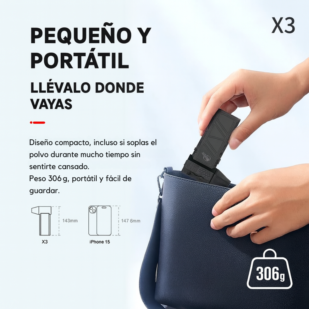 AirMax Turbo®️: Potente, portátil y sin cables. Perfecto para eliminar polvo y suciedad en segundos.