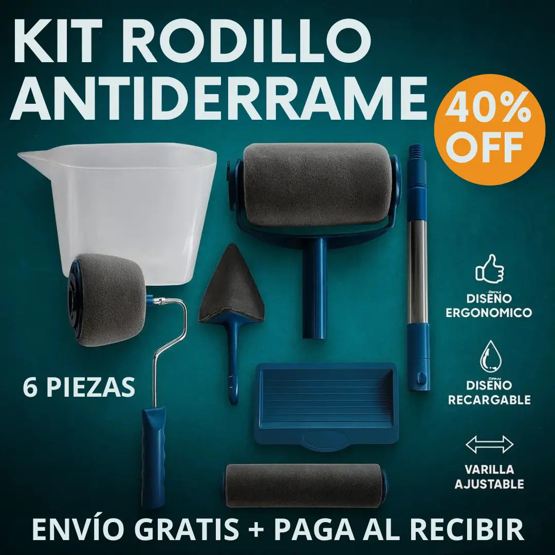 KIT 6 piezas Rodillo Antiderrame®️: Pinta Tu Casa Sin Salpicaduras y en Tiempo Récord
